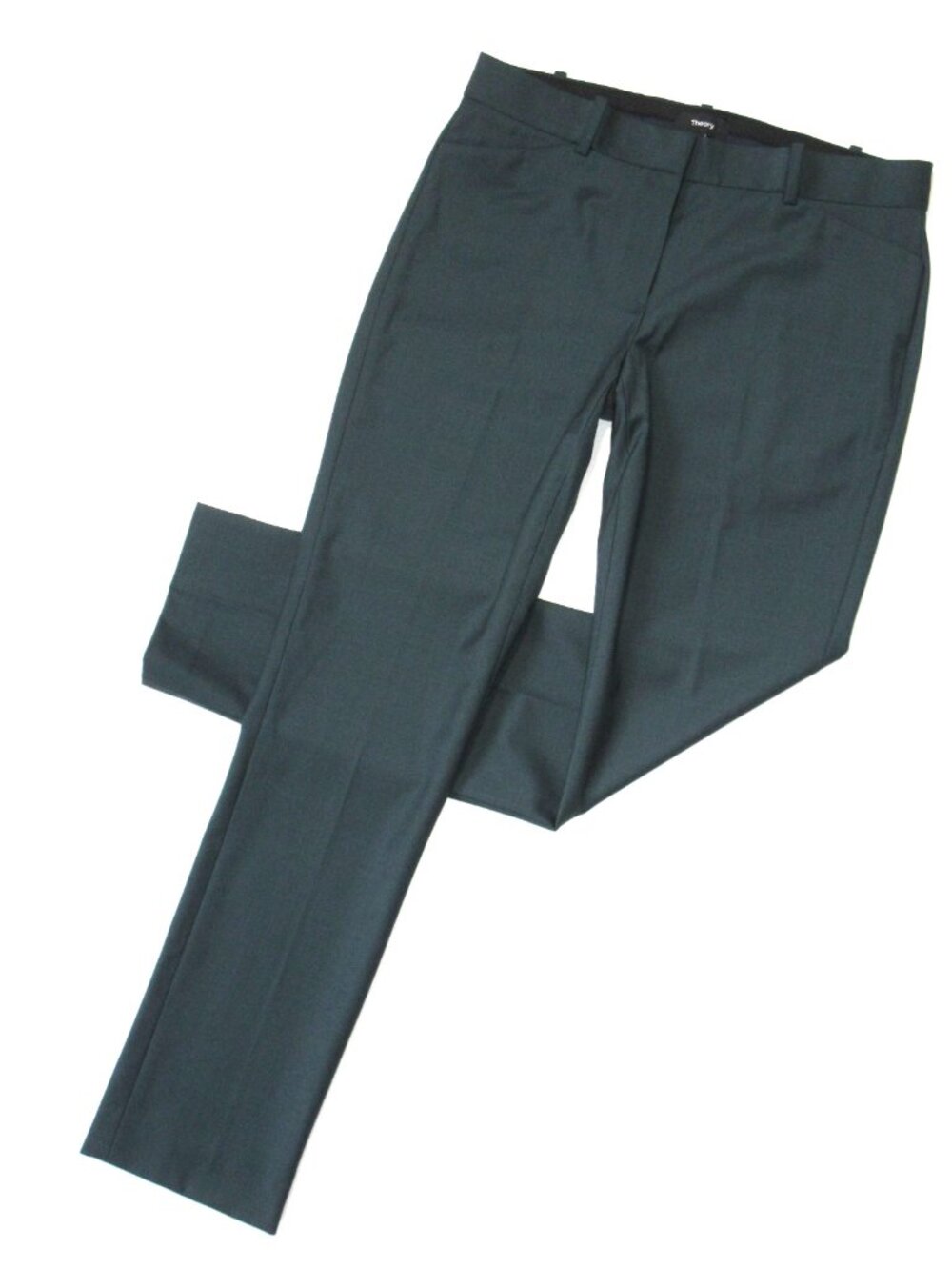NWT Theory Izelle in Deep Fern Melange Continuous Wool Stretch Straight Pants 4